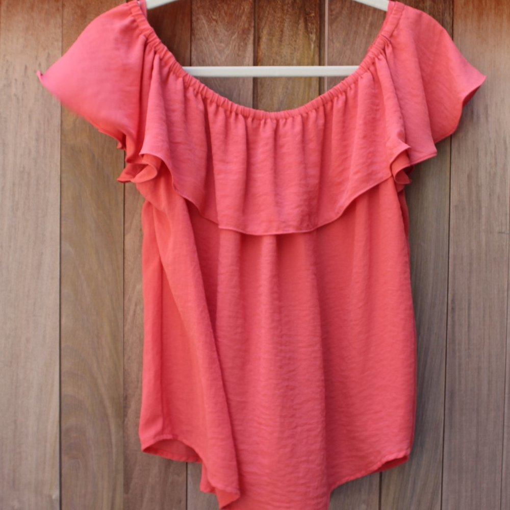 Anthropologie Maeve Pink Ruffle Off the Shoulder Blouse